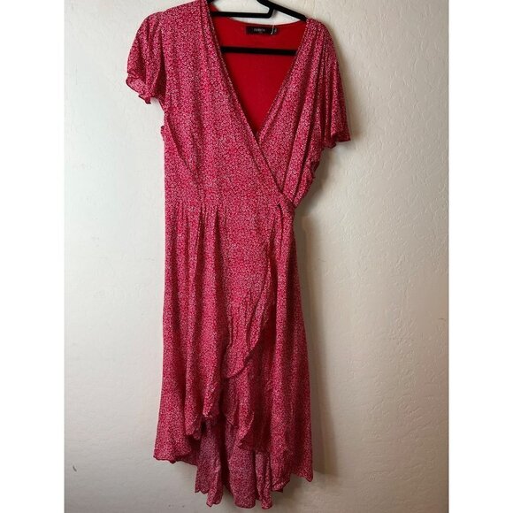 Zesica Juniors XL Red Polka Dot Ditsy Floral Partially Lined Ruffle Detail Wrap - Picture 2 of 8